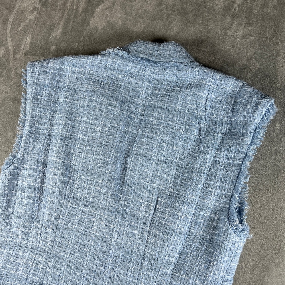 NWT Maeve Anthropologie Blue Tweed Longline Vest Pearl Button Frayed Trim 6P - Picture 10 of 11